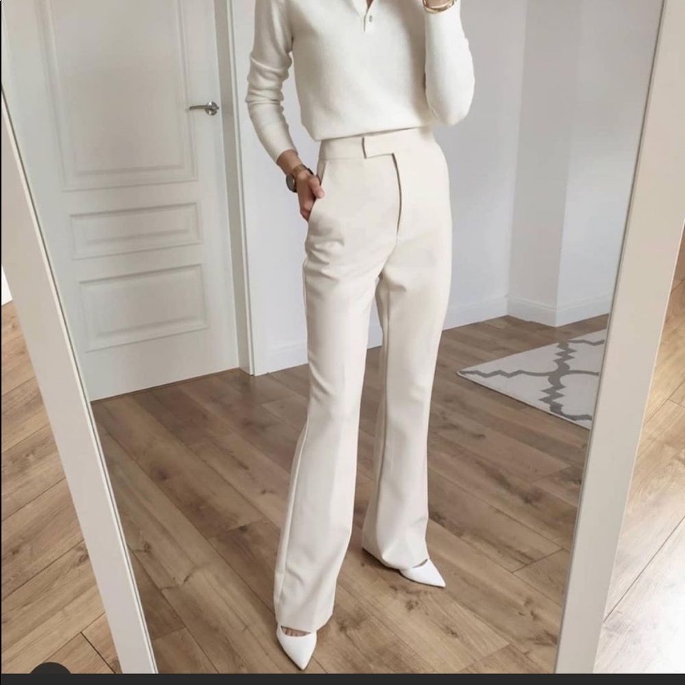 Zara ecru high waist bootcut rustic pant with topstiching